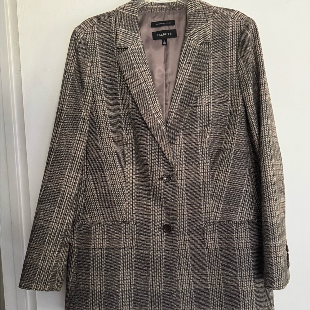 Talbots Women's Checkered Blazer - Brown and Gray